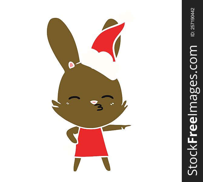Curious Bunny Flat Color Illustration Of A Wearing Santa Hat