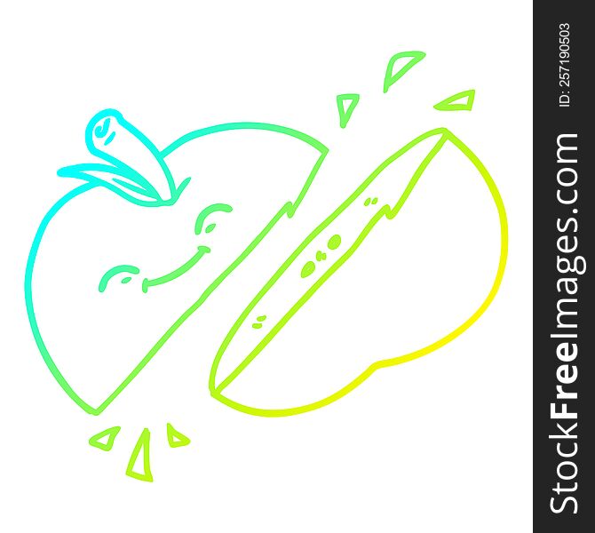 cold gradient line drawing of a cartoon sliced apple