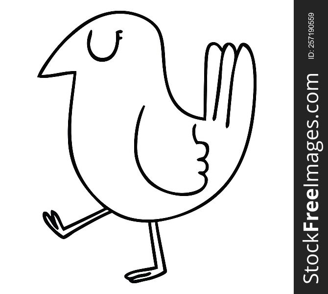 Quirky Line Drawing Cartoon Yellow Bird