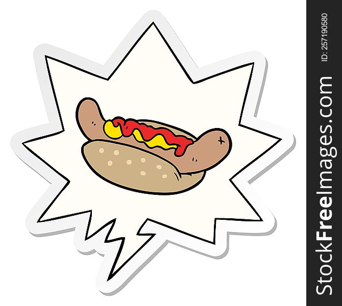 cartoon fresh tasty hot dog with speech bubble sticker