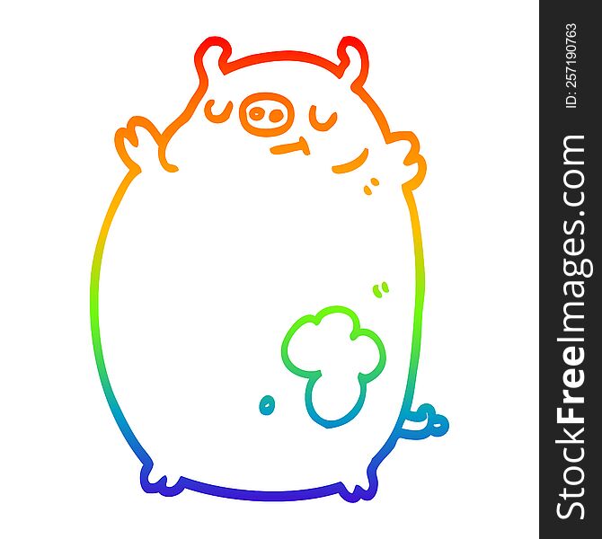 Rainbow Gradient Line Drawing Cartoon Fat Pig