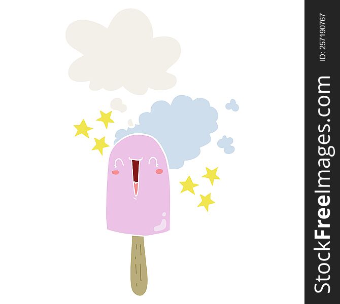 Cute Cartoon Ice Lolly And Thought Bubble In Retro Style