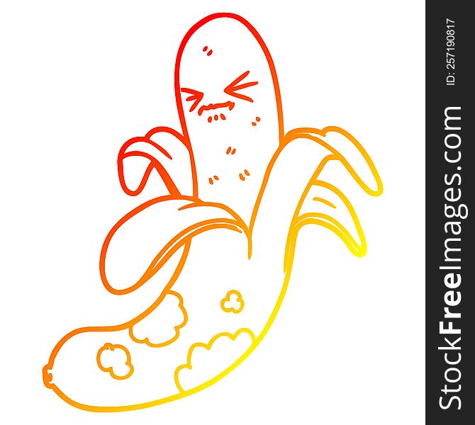 warm gradient line drawing of a cartoon rotten banana