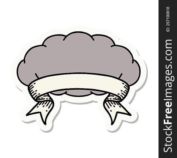 tattoo style sticker with banner of a grey cloud. tattoo style sticker with banner of a grey cloud