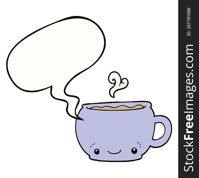 Cartoon Hot Cup Of Coffee And Speech Bubble