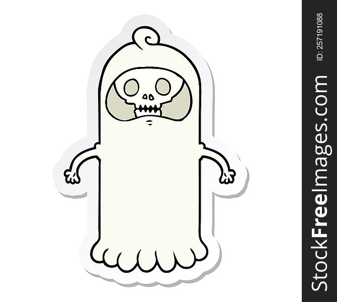 Sticker Of A Cartoon Spooky Skull Ghost