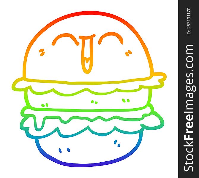 Rainbow Gradient Line Drawing Cartoon Burger