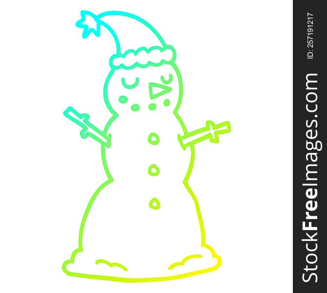 cold gradient line drawing of a cartoon christmas snowman