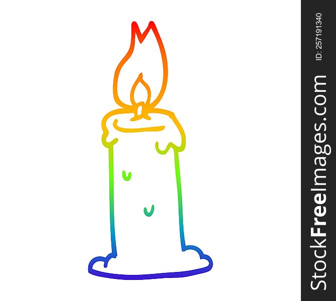 rainbow gradient line drawing of a cartoon burning candle