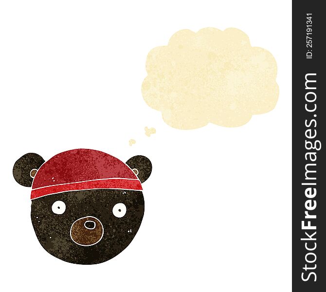 Cartoon Black Bear Cub Wearing Hat With Thought Bubble