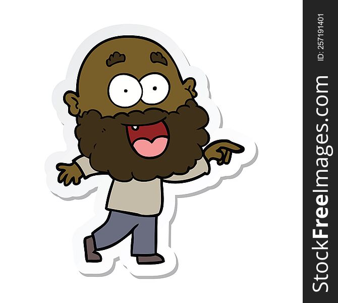 Sticker Of A Cartoon Crazy Happy Man With Beard