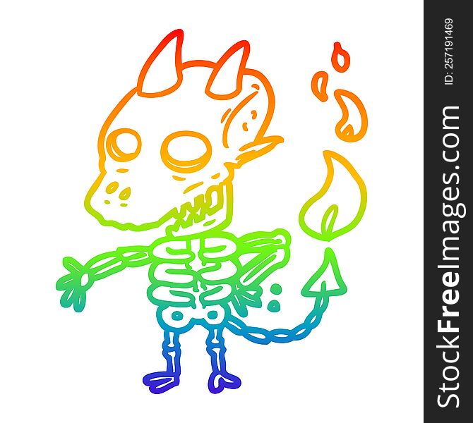 rainbow gradient line drawing of a spooky skeleton demon