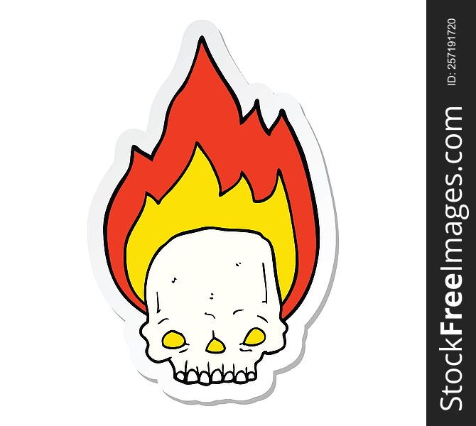 Sticker Of A Spooky Cartoon Flaming Skull