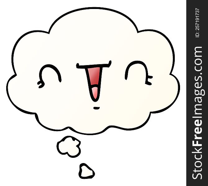 Happy Cartoon Face And Thought Bubble In Smooth Gradient Style
