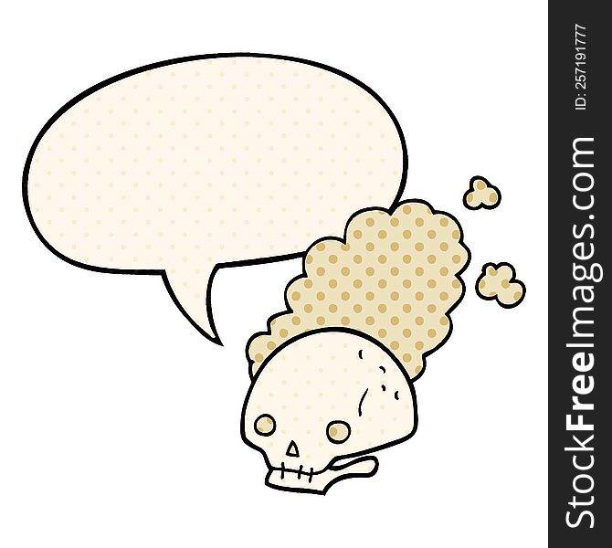 Cartoon Dusty Old Skull And Speech Bubble In Comic Book Style