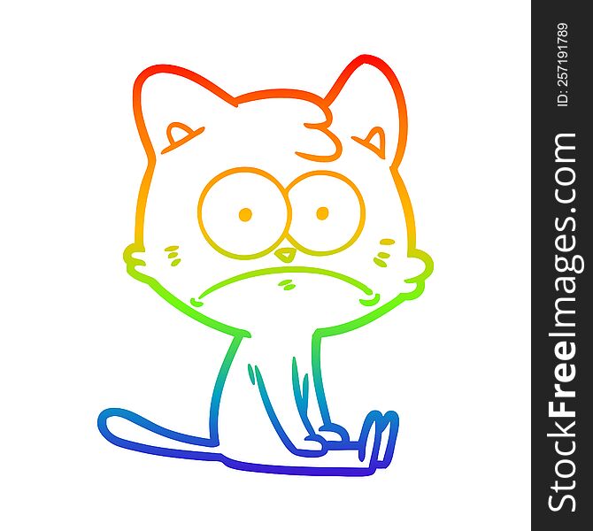 Rainbow Gradient Line Drawing Cartoon Nervous Cat