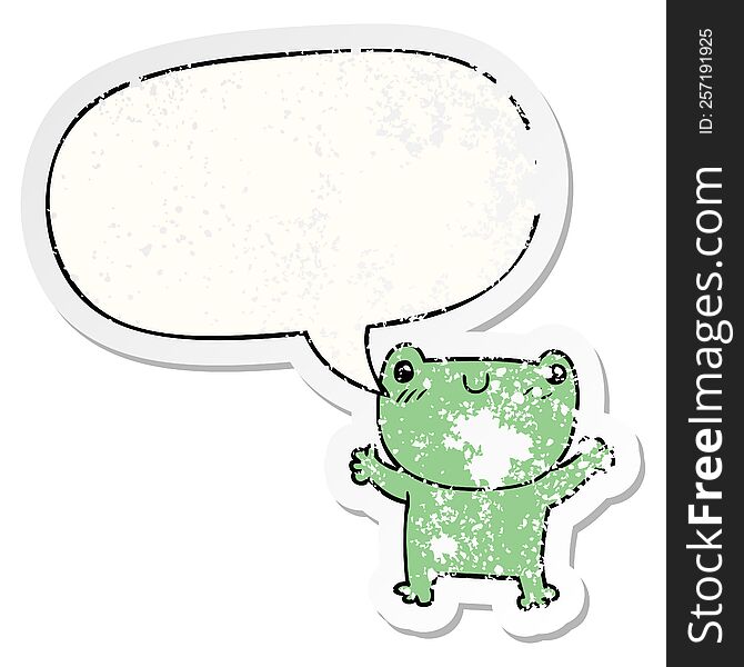 Cartoon Frog And Speech Bubble Distressed Sticker