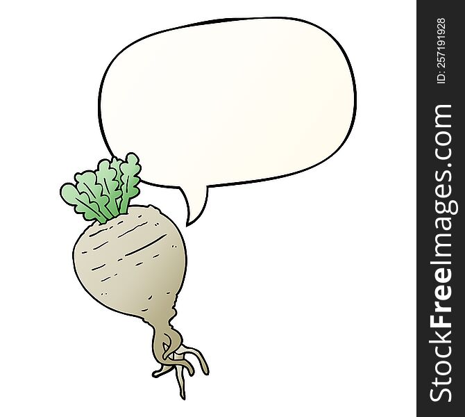 cartoon root vegetable with speech bubble in smooth gradient style