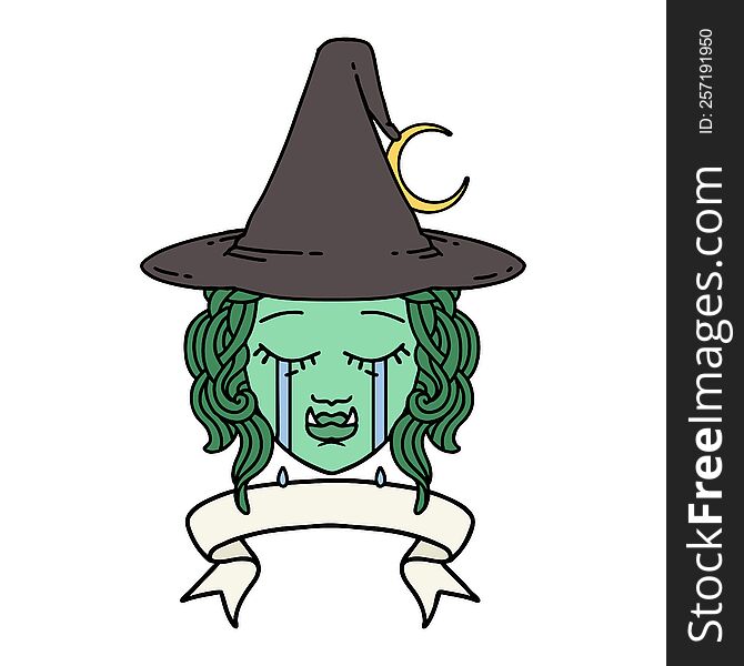 Crying Half Orc Witch Character Face Illustration
