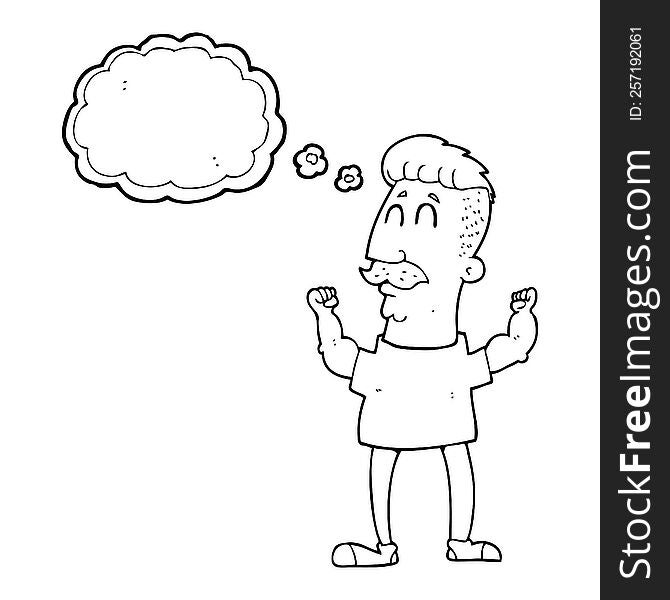 freehand drawn thought bubble cartoon celebrating man