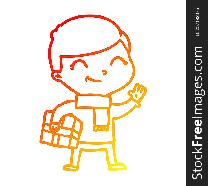 warm gradient line drawing of a cartoon boy smiling