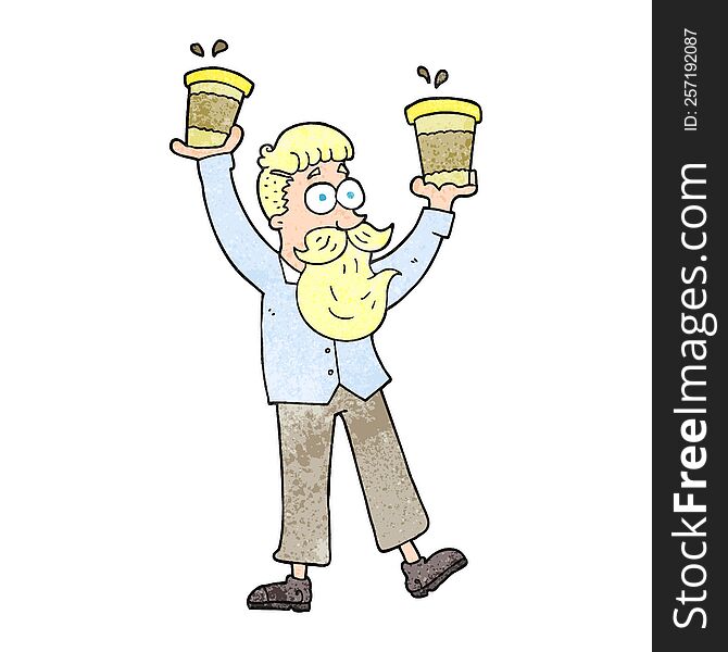 Textured Cartoon Man With Coffee Cups