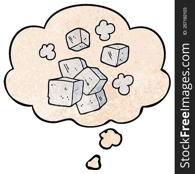 Cartoon Ice Cubes And Thought Bubble In Grunge Texture Pattern Style