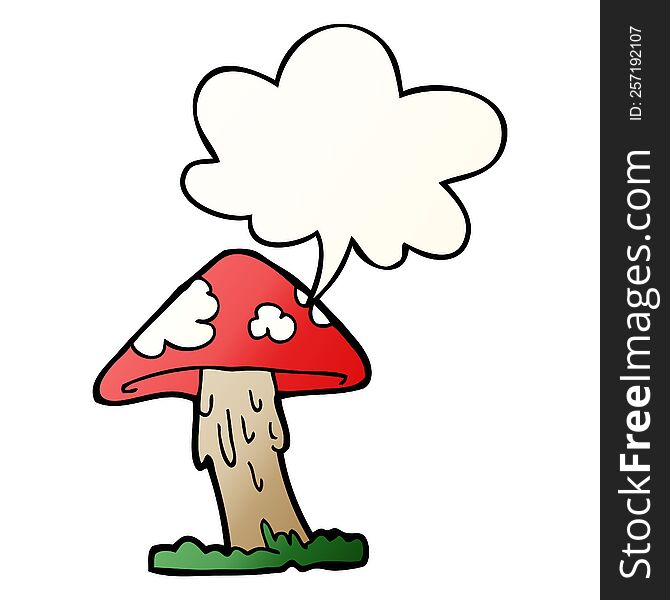 Cartoon Mushroom And Speech Bubble In Smooth Gradient Style