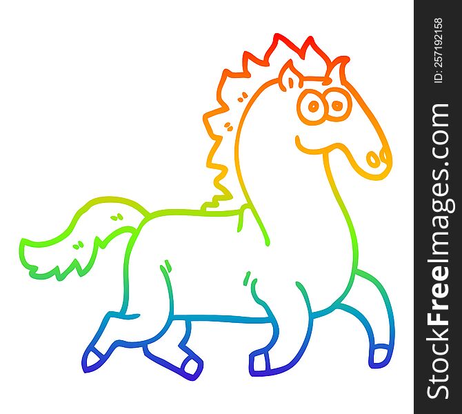 rainbow gradient line drawing of a cartoon magnificent stallion