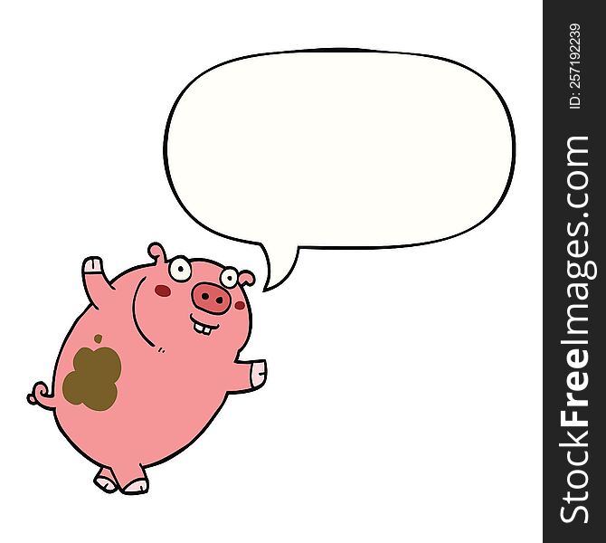 Funny Cartoon Pig And Speech Bubble