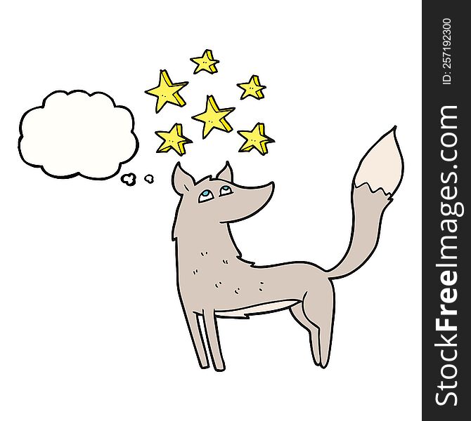 thought bubble cartoon wolf with stars