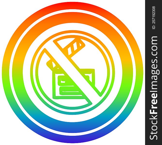 no filming circular icon with rainbow gradient finish. no filming circular icon with rainbow gradient finish