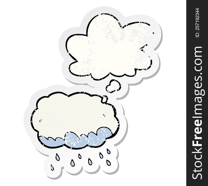 Cartoon Rain Cloud And Thought Bubble As A Distressed Worn Sticker