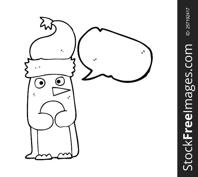Speech Bubble Cartoon Penguin In Christmas Hat