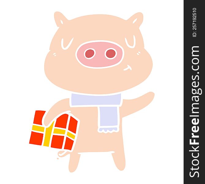 flat color style cartoon christmas pig