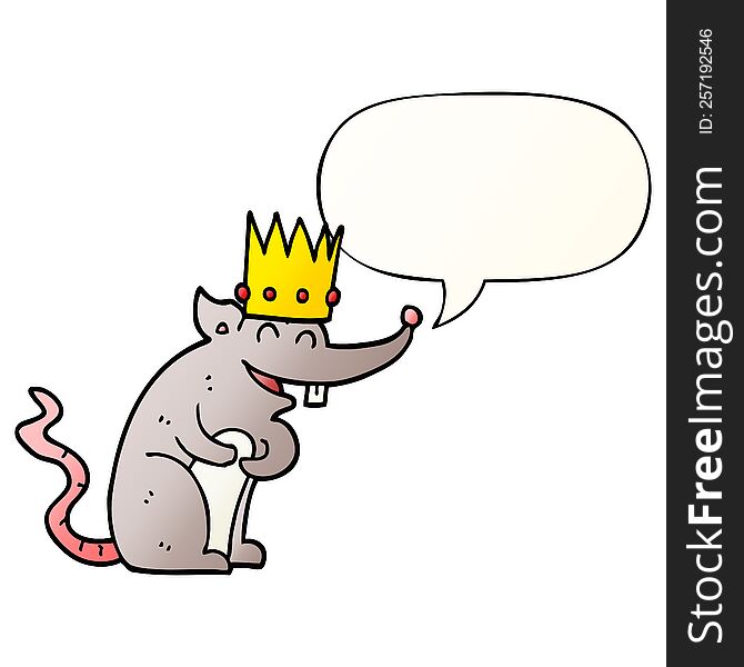 cartoon rat king laughing with speech bubble in smooth gradient style