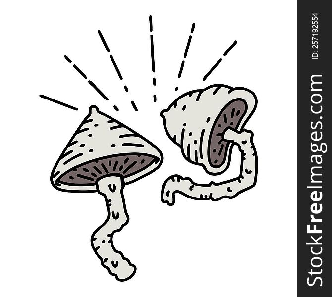 illustration of a traditional tattoo style mushrooms