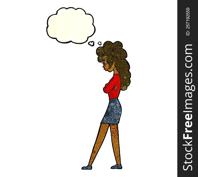 cartoon annoyed woman with thought bubble