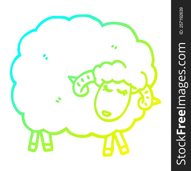 Cold Gradient Line Drawing Cartoon Sheep With Horns