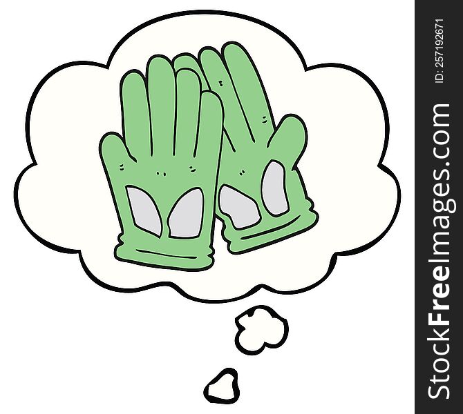 Cartoon Garden Work Gloves And Thought Bubble