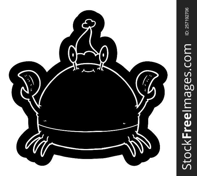 quirky cartoon icon of a crab wearing santa hat