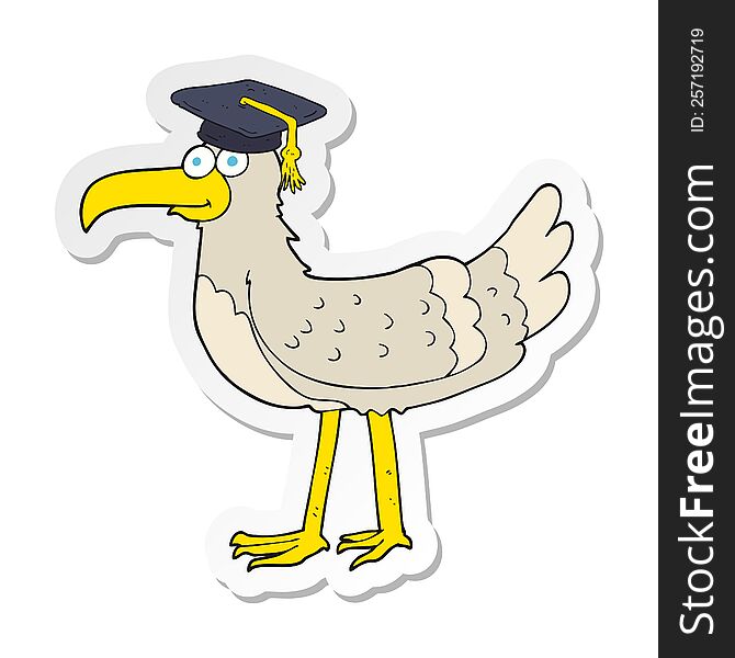 sticker of a cartoon seagull with graduate cap