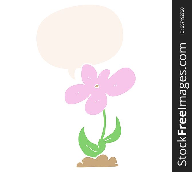 cartoon flower and speech bubble in retro style