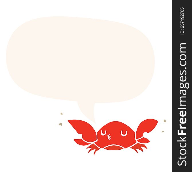 cartoon crab with speech bubble in retro style