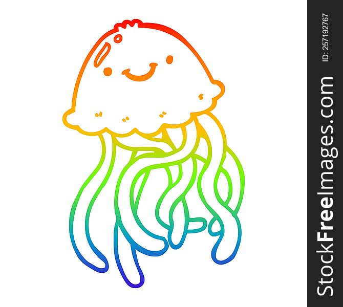 Rainbow Gradient Line Drawing Cartoon Happy Jellyfish