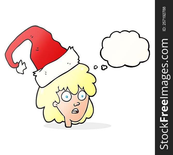 Thought Bubble Cartoon Woman With Santa Hat