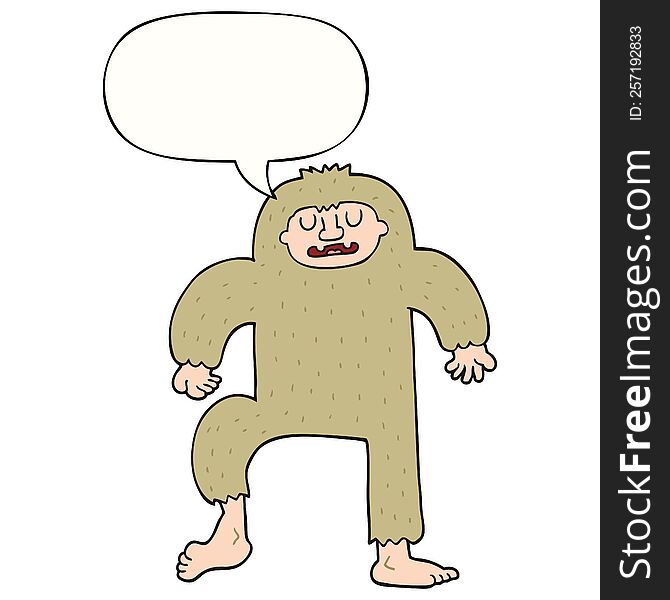 cartoon bigfoot with speech bubble. cartoon bigfoot with speech bubble