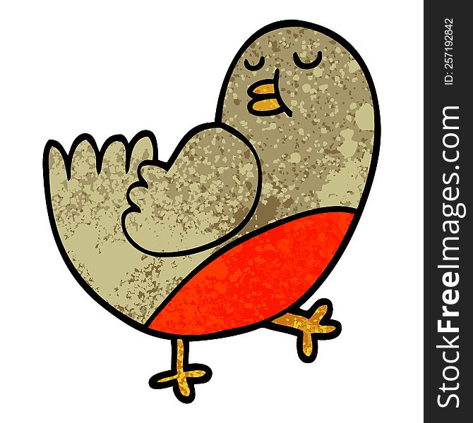 Grunge Textured Illustration Cartoon Christmas Robin