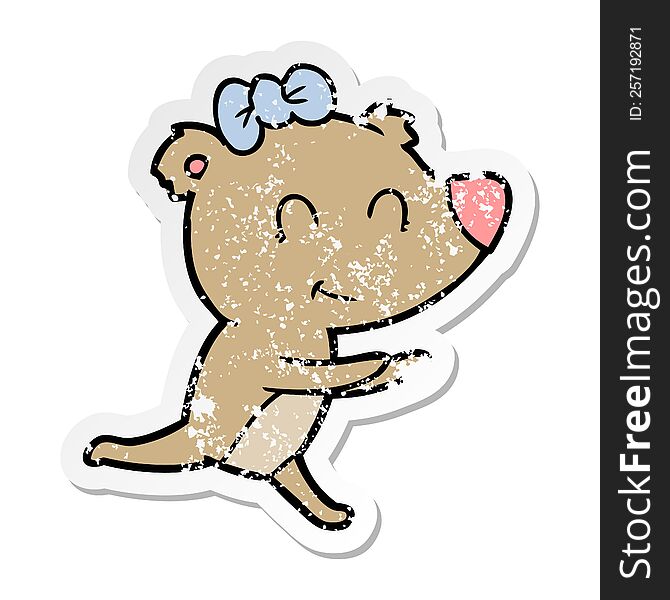 distressed sticker of a running female bear cartoon