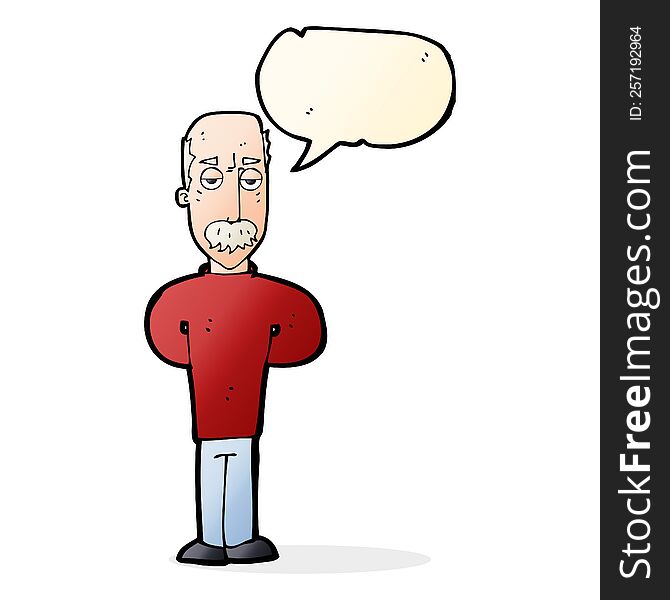 cartoon annoyed balding man with speech bubble